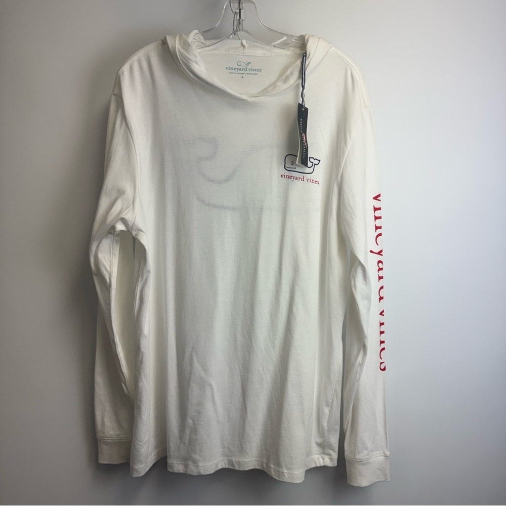 Vineyard Vines White Cap Long-Sleeve Whale Logo Cotton Hoodie Tee Sz. L NWT